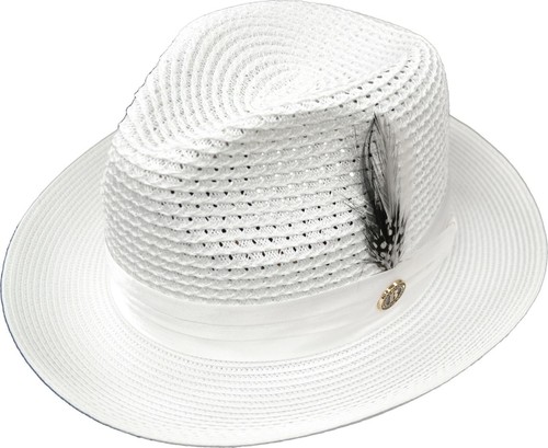 Men's Solid White Poly Braid Fedora By Bruno Capelo JU-901 - 第 1/7 張圖片