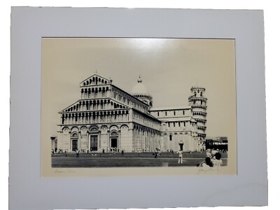 Vintage Pisa Cathedral , Leaning Tower Pisa 1960s Signed Photo Print Matted 