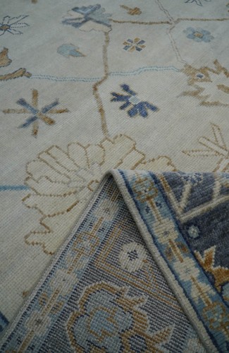 9x12 Handmade Oriental Cream Transitional Oushak Area Rug | Hand-Knotted Rug - Picture 9 of 9