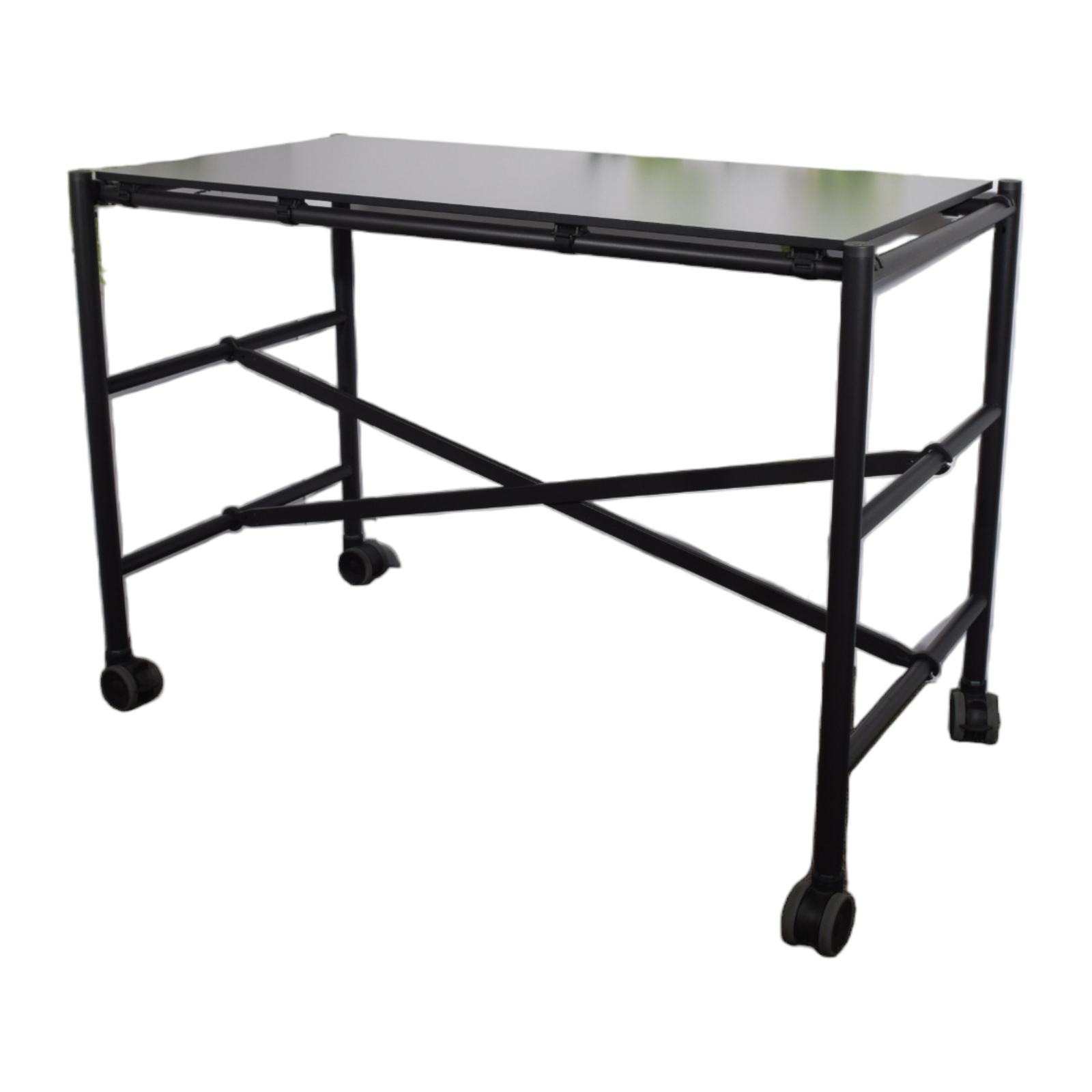 Vitra Stehtisch Comma Shelf Oberfläche Melamin Grau Gestell Schwarz auf Rollen