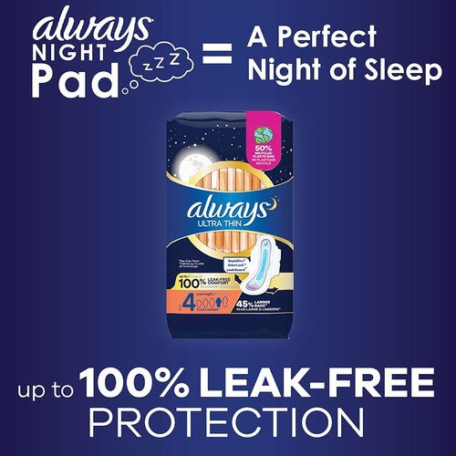 Always Ultra Thin Pads for Women with Wings, Size 4 Overnight Absorbency - 78 Ct - Picture 6 of 7