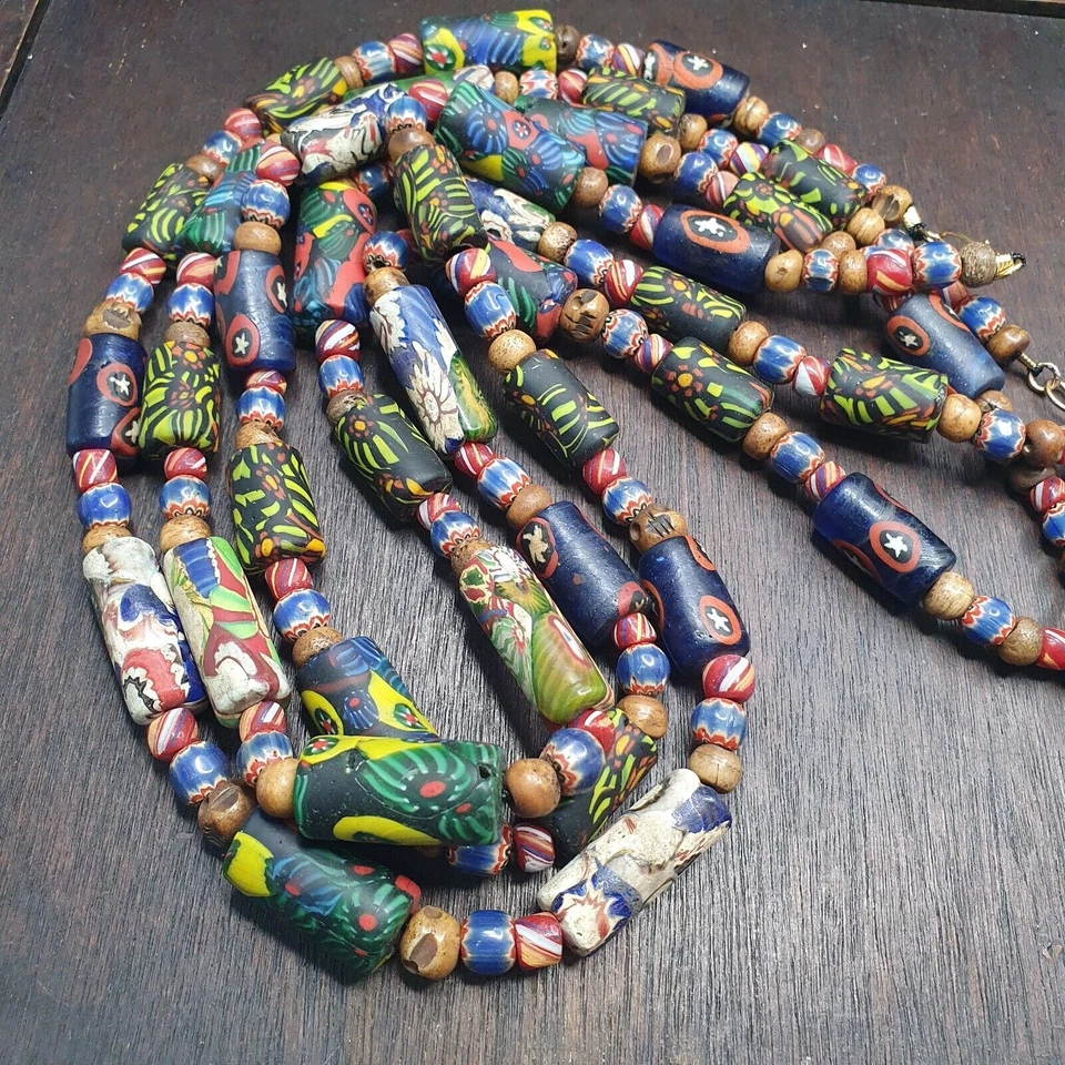 Collar con cuentas Chevron de vidrio mosaico cuentas estilo millefiori veneciano AA Foto 3 de 4