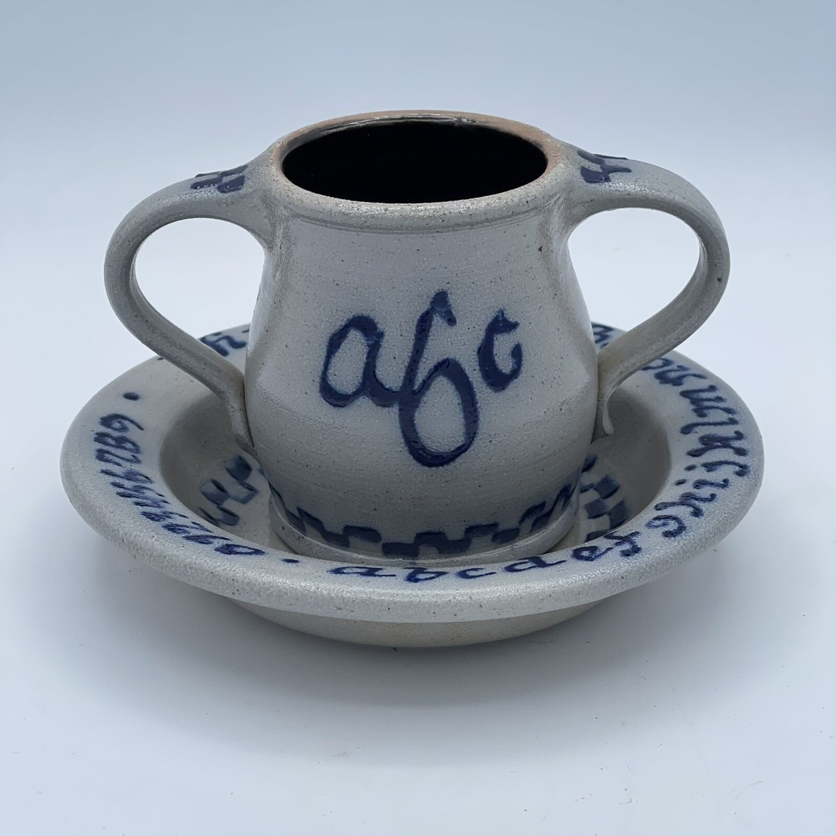 Rowe Pottery Childs ABC 123 Alphabet Double Handled Cup & Bowl