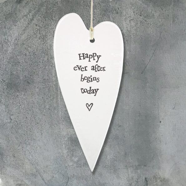 EAST OF INDIA - PORCELAIN LONG HEART - 'HAPPY EVER AFTER BEGINS TODAY' EAST OF INDIA - PORCELAIN LONG HEART - 'HAPPY EVER AFTER BEGINS TODAY'