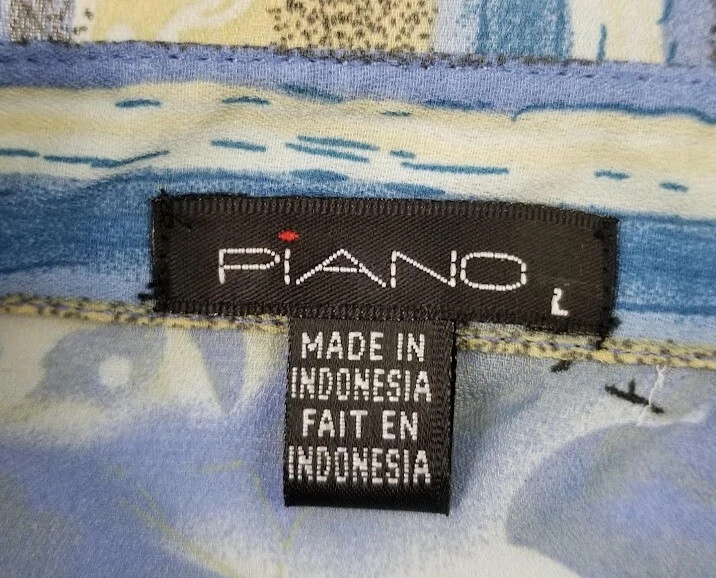 Camisa de piano abotonada para mujer palabras grandes volantes abstractos mangas 3/4 top artístico Foto 4 de 4