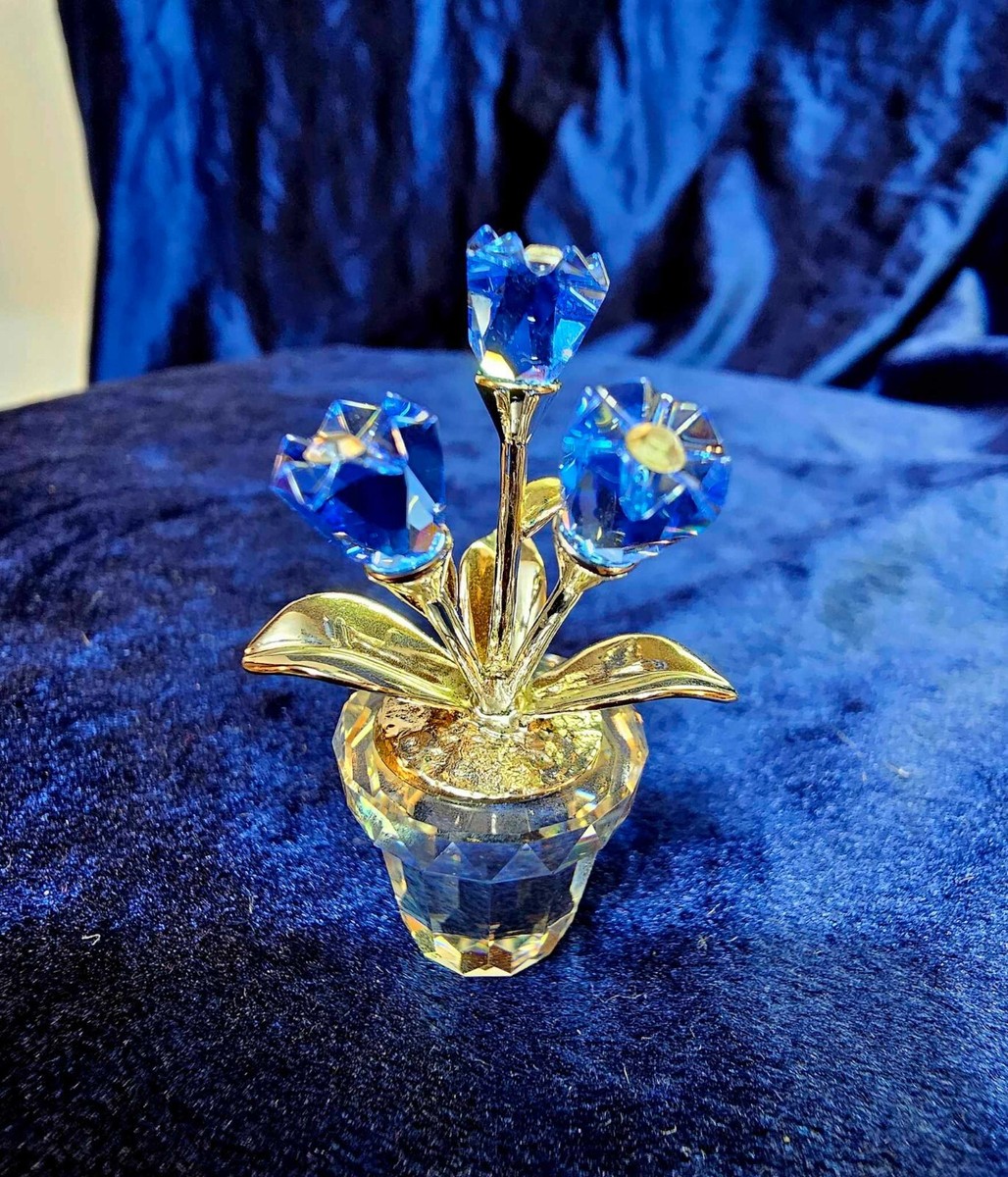 Swarovski Crystal Forget Me not Blue 3 Flowers Pot Plant Swarovski Crystal Forget Me not Blue 3 Flowers Pot Plant