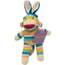 Dan Dee Sock Monkey Plush Bunny Ears Striped Easter Tags Dandee Stuffed Animal