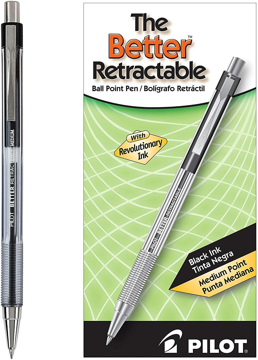 The Better Ball Point Pen Refillable & Retractable Ballpoint Pens, Medium Point,
