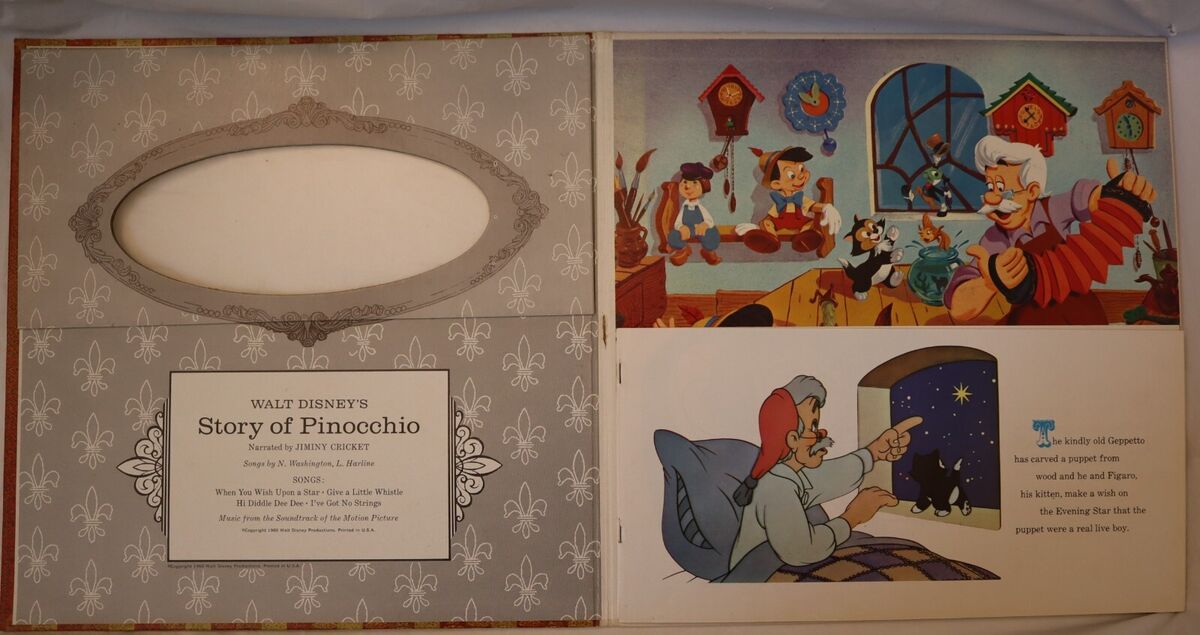 1960 Vintage Walt Disney Pinocchio LP vinyl record book