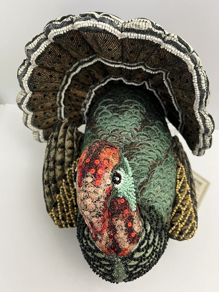 John Derian Target Beaded Fall Turkey Shaped Pillow Thanksgiving 2024