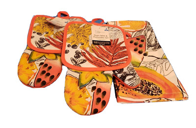 Mainstays Fruit Oven Mitt + Potholder and towel Set NEW'' 5 piece set''