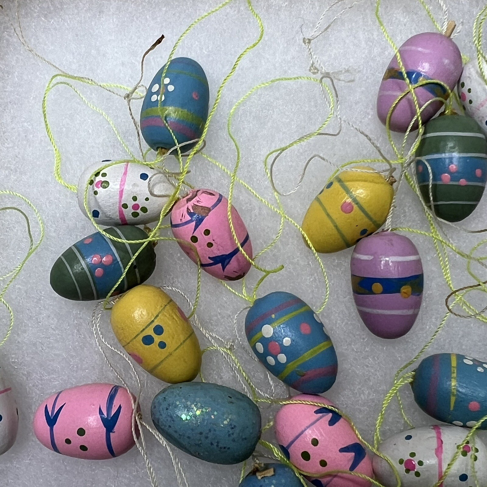 Vintage Easter Tree Ornaments Mini Tiny Small Wooden Lot of 24 Eggs