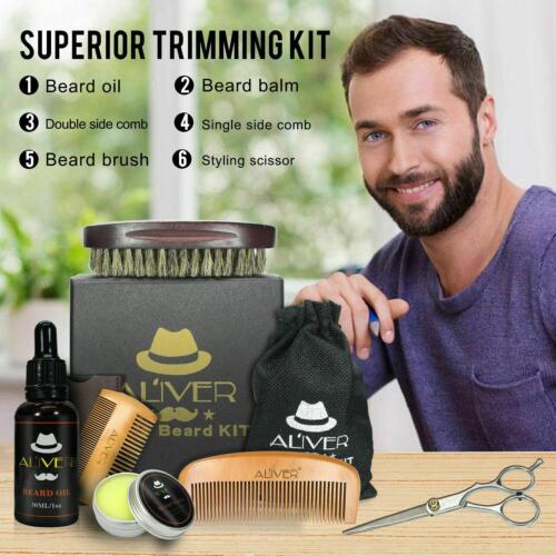 Men's Beard Care Grooming Shaving Set Shampoo Balm Oil Brush Comb Gift Kit 6pcs - Picture 2 of 9