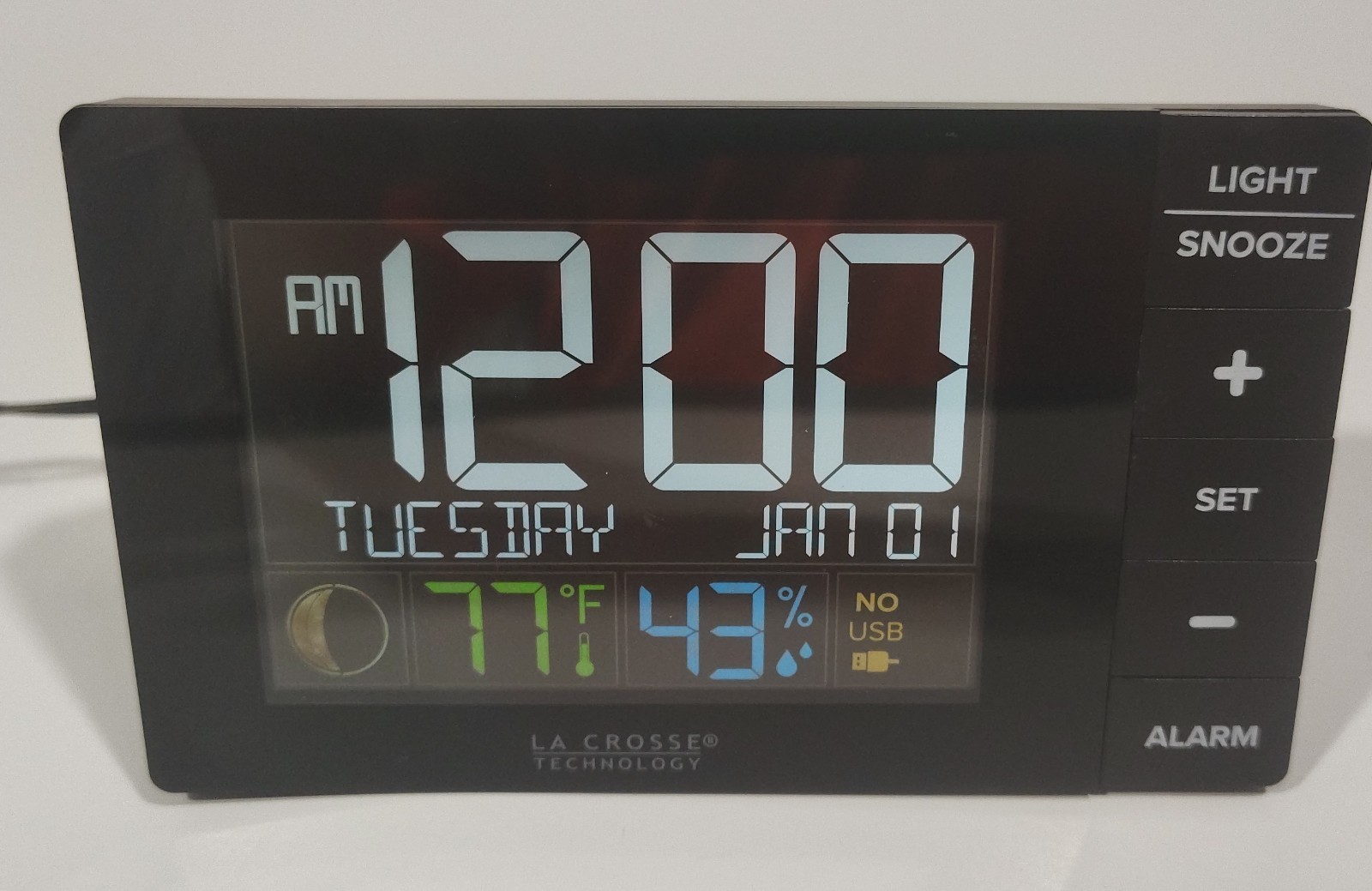 La Crosse Technology Digital Color Alarm Clock W88723 Moon Phase & Indoor Temp