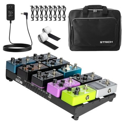 STRICH Guitar Pedal Board Built-in Power Supply 15x7.8'' Aluminum With Cables Bag