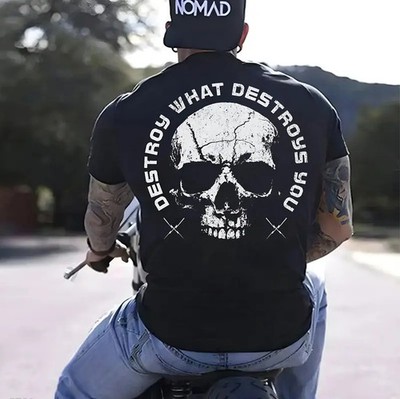DESTROY WHAT DESTROYS YOU Skull Print Men's T-Shirt, Top Menswear, Cotton