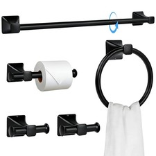5-Piece Bath Hardware Set, SUS304 Stainless Steel Towel Bar Hooks Ring Black