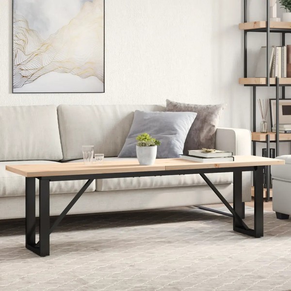 Schmaler Couchtisch O Gestell 160X40X45,5 Cm Massivholz Kiefer Stahl-image