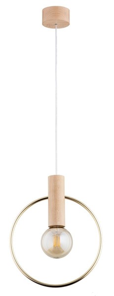 Moderne Skandinavische HäNgelampe In Hellem Holz Und Gold 1X60W E27 IP20-image