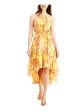 VINCE CAMUTO Womens Yellow Tie Belt Lined Sleeveless Midi Fit + Flare Dress 2