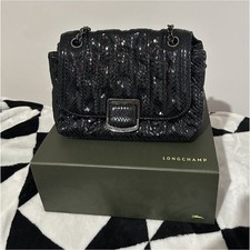 Longchamp Black Quilted Snake Print Shoulder Bag Chain Strap Buckle Dust Bag