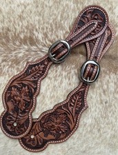 Men  s Size Tooled Top Grain Leather Western PAIR Spur Straps