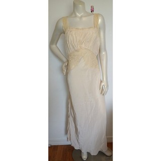 Vintage Pale Beige DAPHNE Bias Cut Nightgown 1940s 34 Small Lace Straps Gown