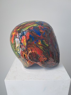Unique handmade art object of an abstract head