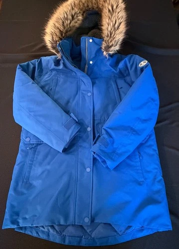 Lands’ End Women’s Expedition Down Waterproof Winter Parka M Blue Faux Fur Hood image 4