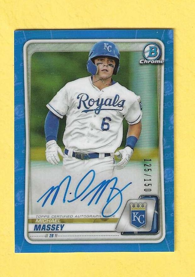 2020 Bowman Chrome Michael Massey Blue Autograph Auto /150 + Bobby Witt + Garcia