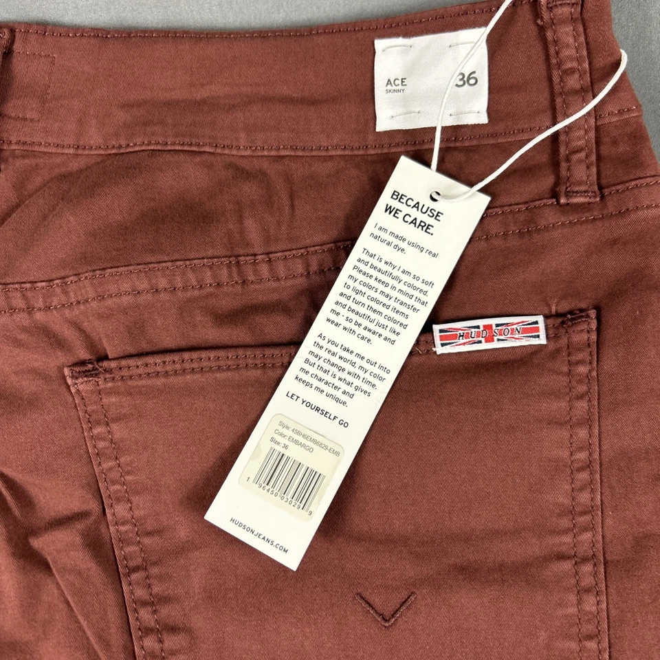 Pantalones Hudson Ace ajustados cónicos 36 x 32 embargo rojo óxido nuevos con etiquetas precio de venta sugerido por el fabricante $215 Foto 2 de 4