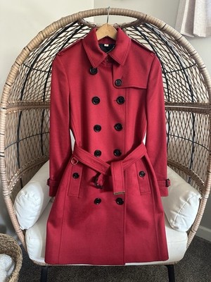 NEW Women's Burberry Sandringham Cashmere Wool Trench Coat Red
