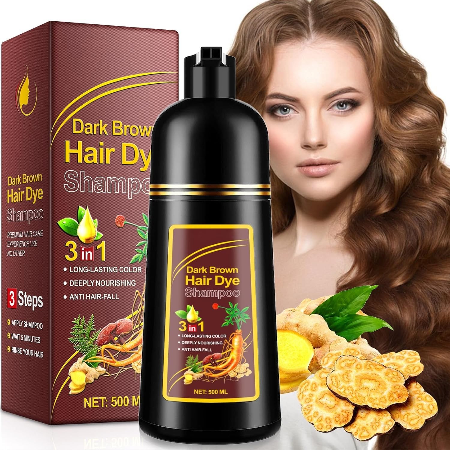 Hair Dye Shampoo 3 in 1 Hair Shampoo Instant Hair Dye Herbal