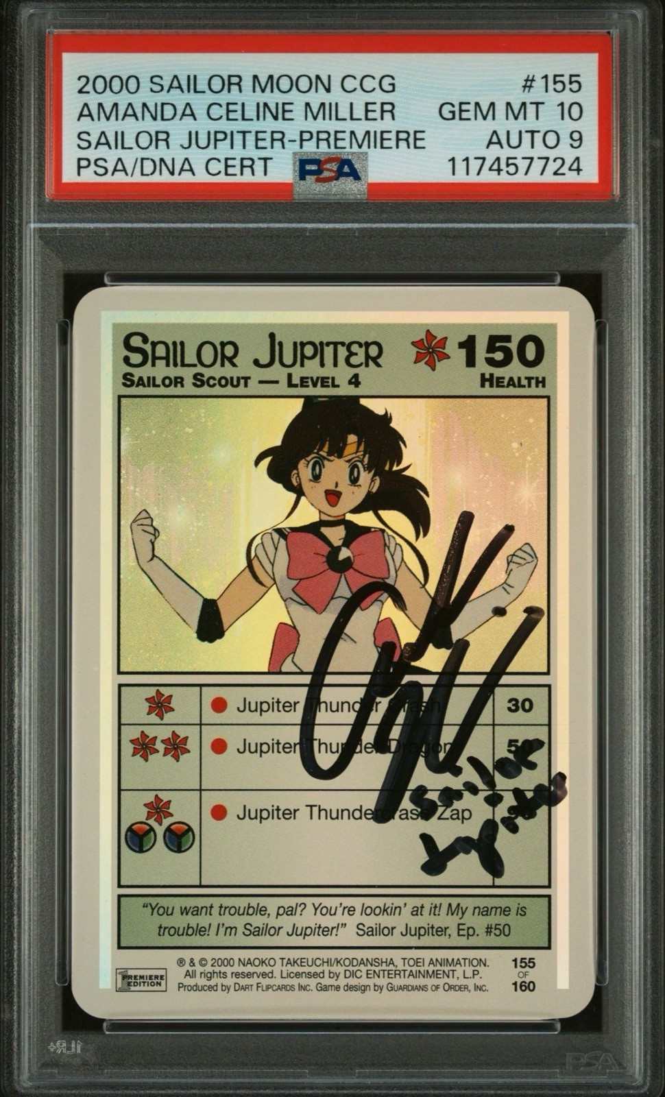 2000 Sailor Moon CCG Amanda Celine Miller Sailor Jupiter #155 PSA 10 Auto 9