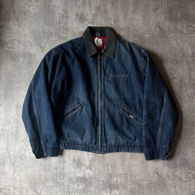 Vintage Carhartt Denim Detroit Jacket Blue Quilted Red Lining Mens