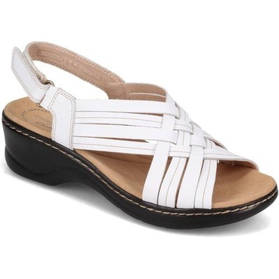 Clarks Collection Lexi Carmen White Leather Wedge Sandals Strappy 10.5 M NEW
