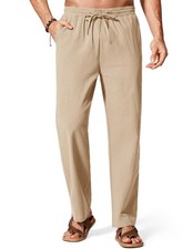 Mens Cotton Linen Pants Elastic Waist Drawstring Summer Beach Trousers Yoga