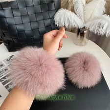 Real Fox Fur Cuffs Sleeves A Pair of Black Match with Jacket Accessories