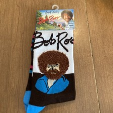 Bob Ross Joy of Painting Brown Novelty Crew Socks Fuzzy Hair NWT