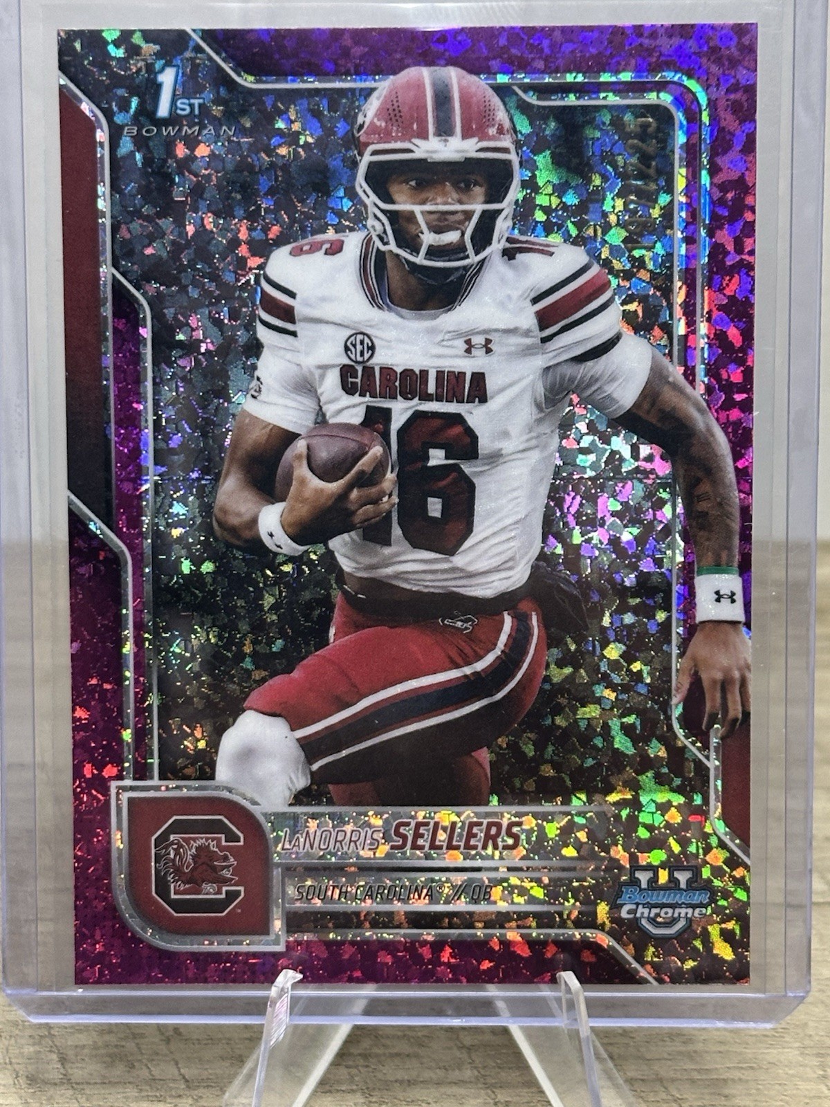 LaNorris Sellers 2025 Bowman U chrome 1st fuchsia mini diamond refractor /225