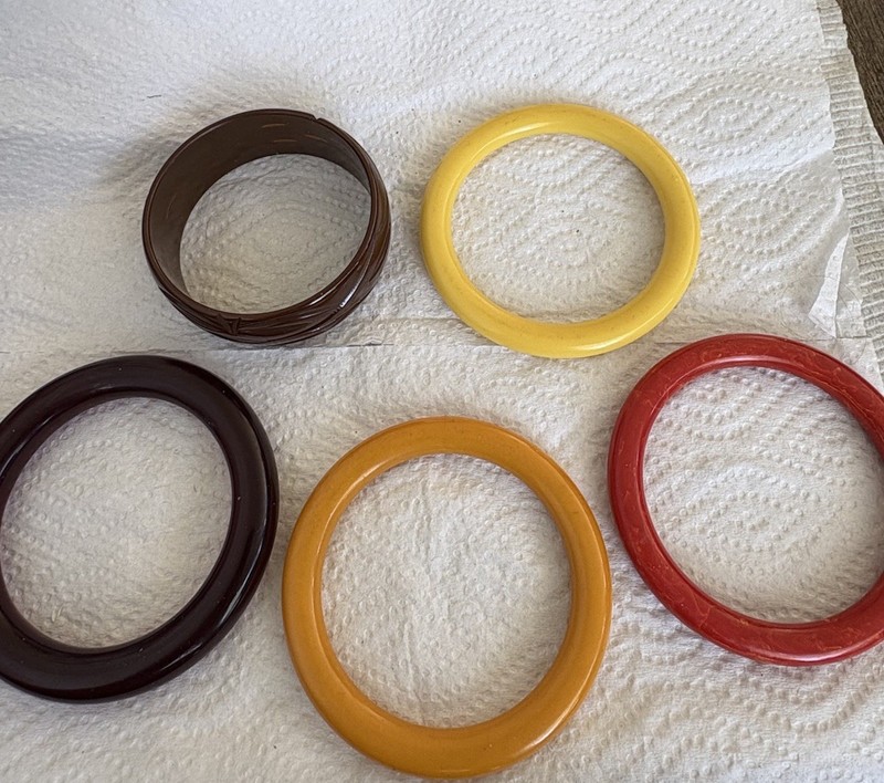 Bakelite/Celluloid (Red) Bangle Bracelets Carved/ Smooth Tested All