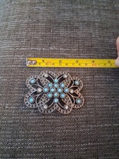 Cowgirl Belt Buckle Boho Hippy Rhinestone Faux Turquoise Beads Ladies Western D