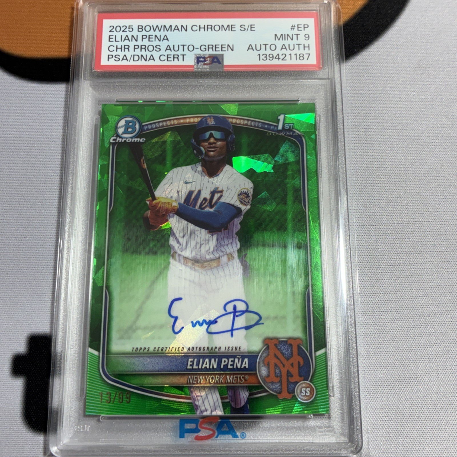 2025 Bowman Chrome #CPSA-EP ELIAN PENA 1ST BOWMAN Sapphire GREEN /99 AUTO RC