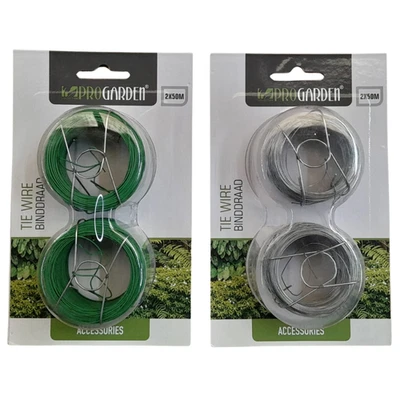 PRO GARDEN 50M X2 Strong Garden Wire For Climbing Plants Support Tying Fixing Green Silver