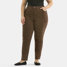 TERRA  SKY Core High Rise Straight Leg Jeans 18W Brown Leopard Animal Denim NWT