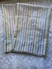 Pair Vintage Wamsutta Superlin Pillowcases Striped Multicolor Fine Muslin Cotton