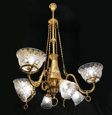 #ad Antique 8 Light Arts amp; Crafts DRAGON Fixture GAS ELECTRIC w Shades RESTORED Deco $1999.99