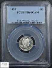 1895 Cameo Proof Barber Silver Dime 10C PCGS PR 66 CAM