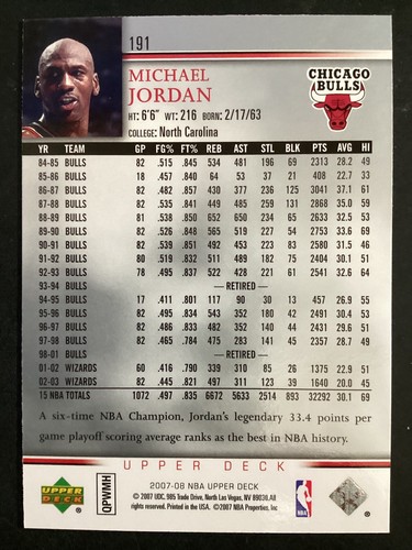 2007-08 Upper Deck First Edition Michael Jordan #191 Chicago Bulls - Picture 2 of 2