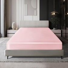 1 PC Twin Satin Sheet Light Pink Soft Bottom Fitted Bedding Deep Pocket